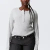 Langärmiges Henley-Shirt mit Waffelstruktur – Grau meliert Langärmiges Henley-Shirt mit Waffelstruktur – Grau meliert
