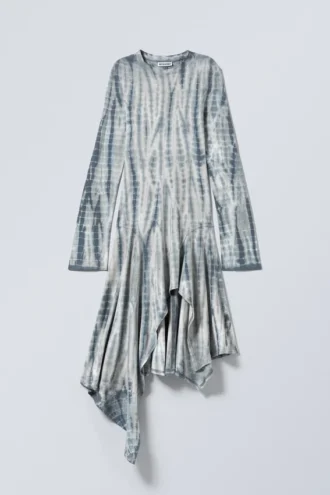 Langärmliges asymmetrisches Midikleid – Dunkelgrün – Tie-Dye Langärmliges asymmetrisches Midikleid – Dunkelgrün – Tie-Dye