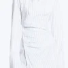 Langärmliges, asymmetrisches Mini-Hemd-Kleid – Blau gestreift