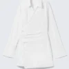 Langärmliges, asymmetrisches Mini-Hemd-Kleid – Weiß Langärmliges, asymmetrisches Mini-Hemd-Kleid – Weiß