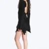 Langärmliges, asymmetrisches Satin-Mini-Kleid – Schwarz Langärmliges, asymmetrisches Satin-Mini-Kleid – Schwarz