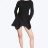 Langärmliges, asymmetrisches Satin-Mini-Kleid – Schwarz Langärmliges, asymmetrisches Satin-Mini-Kleid – Schwarz