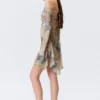 Langärmliges, asymmetrisches Satin-Minikleid – Beige – Schlangenhautmuster Langärmliges, asymmetrisches Satin-Minikleid – Beige – Schlangenhautmuster