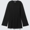Langärmliges Baumwoll-Minikleid – Schwarz Langärmliges Baumwoll-Minikleid – Schwarz
