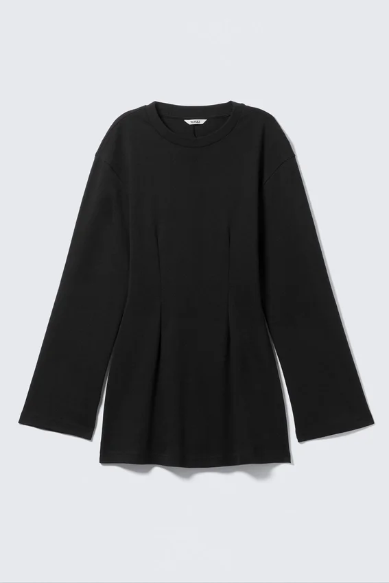 Langärmliges Baumwoll-Minikleid – Schwarz Langärmliges Baumwoll-Minikleid – Schwarz