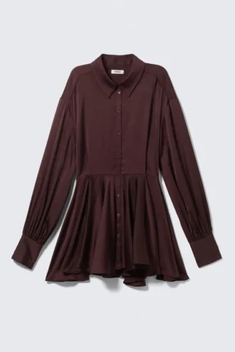 Langärmliges Fit-and-Flare-Minikleid – Dunkles Pflaumenblau