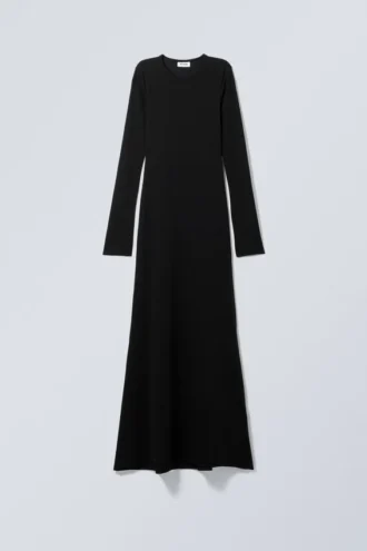 Langärmliges Maxikleid – Schwarz