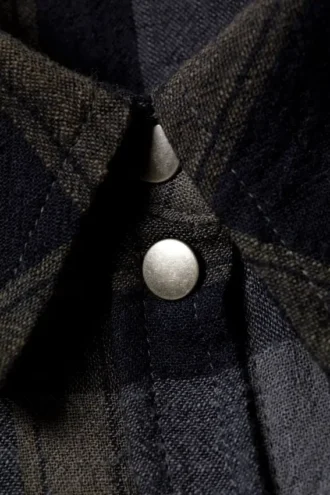 Langärmliges Mini-Hemd-Kleid – Dunkelgrau kariert