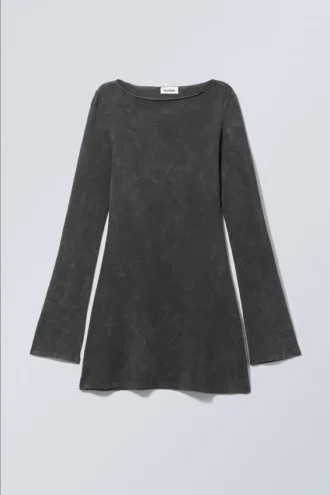 Langärmliges Mini-Kleid – gewaschenes Schwarz