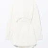 Langärmliges Mini-Wickel-Hemd-Kleid – Weiß