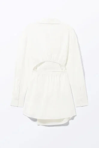 Langärmliges Mini-Wickel-Hemd-Kleid – Weiß