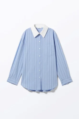 Langärmliges Oversize-Popeline-Hemd – gestreift, hellblau