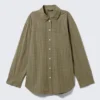 Langärmliges Oversize-Popeline-Hemd – kariert, dunkelkhaki-grün Langärmliges Oversize-Popeline-Hemd – kariert, dunkelkhaki-grün