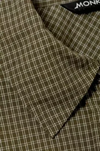 Langärmliges Oversize-Popeline-Hemd – kariert, dunkelkhaki-grün