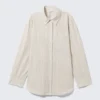 Langärmliges Oversize-Popeline-Hemd – Kariert, hellbeige Langärmliges Oversize-Popeline-Hemd – Kariert, hellbeige