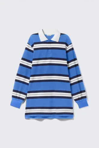 Langärmliges Rugby-Mini-Kleid – Blau gestreift