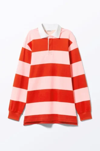 Langärmliges Rugby-Mini-Kleid – rote und rosa Streifen