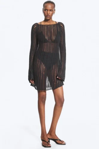Langärmliges Strickkleid – Dunkelgrau