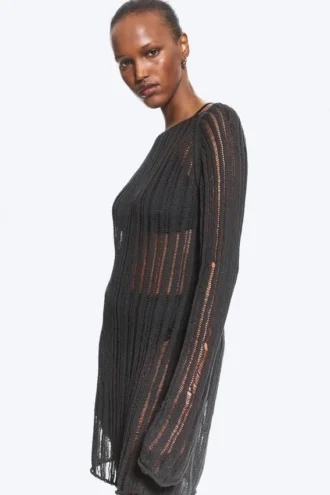 Langärmliges Strickkleid – Dunkelgrau