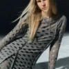 Langärmliges Used-Look-Maxikleid – Grau Langärmliges Used-Look-Maxikleid – Grau