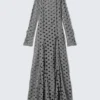 Langärmliges Used-Look-Maxikleid – Grau Langärmliges Used-Look-Maxikleid – Grau