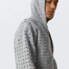 Lasergeschnittener Kapuzenpullover mit Reißverschluss – Grau meliert Lasergeschnittener Kapuzenpullover mit Reißverschluss – Grau meliert