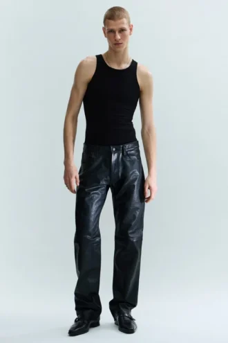 Lederhose mit geradem Bein – Schwarz