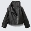 Lederjacke mit hohem Kragen – Schwarz Lederjacke mit hohem Kragen – Schwarz