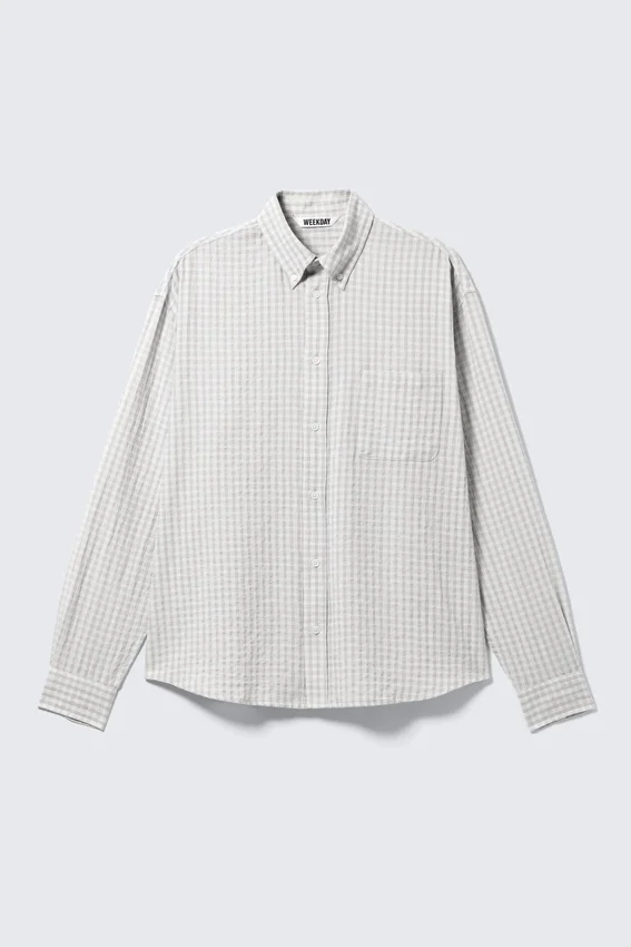 Locker geschnittenes Button-Down-Hemd – grau kariert Locker geschnittenes Button-Down-Hemd – grau kariert