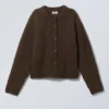 Locker gestrickte Strickjacke – Dunkelbraun meliert Locker gestrickte Strickjacke – Dunkelbraun meliert