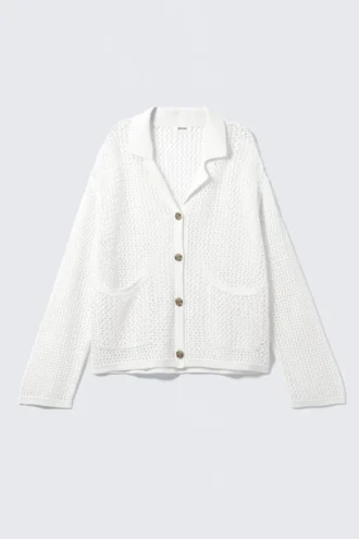 Locker gestrickte Strickjacke mit Knopfleiste – Dusty White