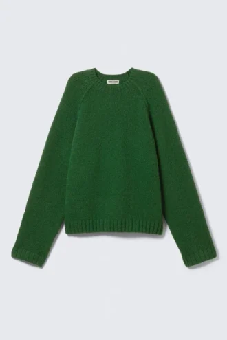 Locker gestrickter Raglan-Pullover – Dunkelgrün