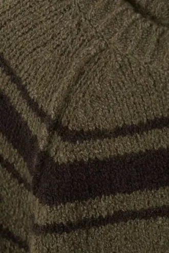 Locker gestrickter Raglan-Pullover – gestreift, khakigrün