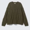 Locker gestrickter, strukturierter Pullover – Dunkelkhaki-Grün Locker gestrickter, strukturierter Pullover – Dunkelkhaki-Grün