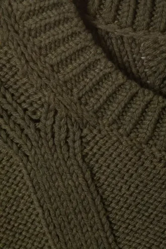Locker gestrickter, strukturierter Pullover – Dunkelkhaki-Grün