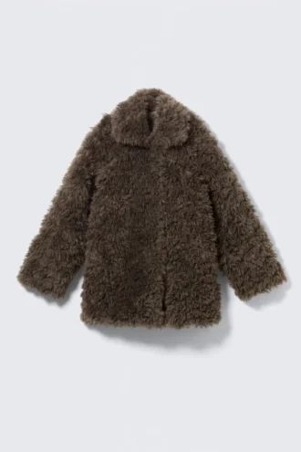 Locker sitzende Kunstfelljacke – Dark Mole Melange
