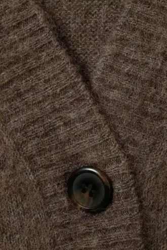 Locker sitzende Strickjacke mit V-Ausschnitt aus Mohairmischung – Dunkelbraun meliert