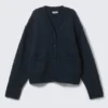 Locker sitzende Strickjacke mit V-Ausschnitt – Dunkelblau Locker sitzende Strickjacke mit V-Ausschnitt – Dunkelblau