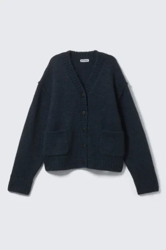 Locker sitzende Strickjacke mit V-Ausschnitt – Dunkelblau