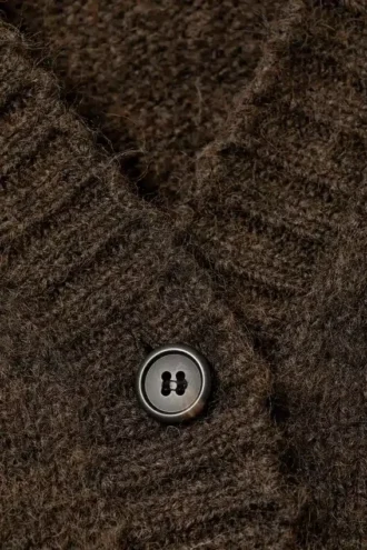 Locker sitzende Strickjacke mit V-Ausschnitt – Dunkelbraun meliert