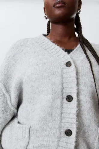 Locker sitzende Strickjacke mit V-Ausschnitt – Grau meliert