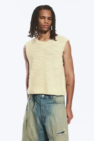 Locker sitzende, strukturierte Strickweste – Off-White