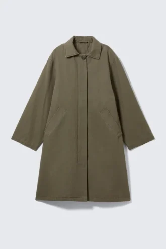 Locker sitzender Canvas-Car-Coat – Dunkelkhaki-Grün