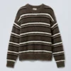 Locker sitzender, gestreifter, flauschiger Strickpullover – braune Streifen Locker sitzender, gestreifter, flauschiger Strickpullover – braune Streifen