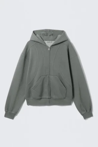 Locker sitzender Kapuzenpullover mit Reißverschluss – Grau Locker sitzender Kapuzenpullover mit Reißverschluss – Grau