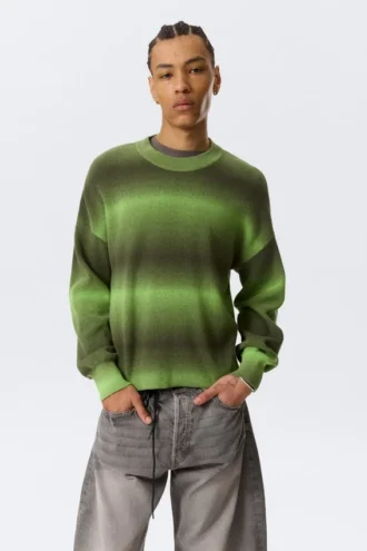 Locker sitzender, melierter Baumwoll-Pullover – Grün meliert