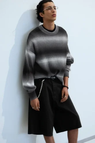 Locker sitzender, melierter Strickpullover aus Baumwolle – Black Space Dye