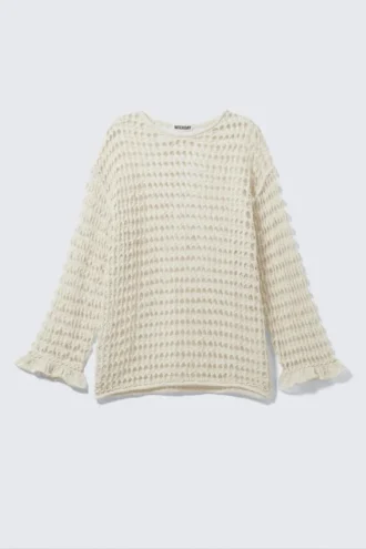 Locker sitzender Pullover aus offenem Strick – Off-White