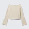 Locker sitzender Pullover mit gerolltem Saum – Hellweiß Locker sitzender Pullover mit gerolltem Saum – Hellweiß
