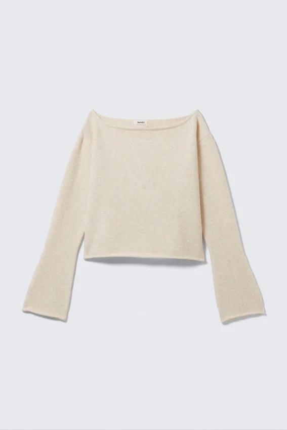 Locker sitzender Pullover mit gerolltem Saum – Hellweiß Locker sitzender Pullover mit gerolltem Saum – Hellweiß